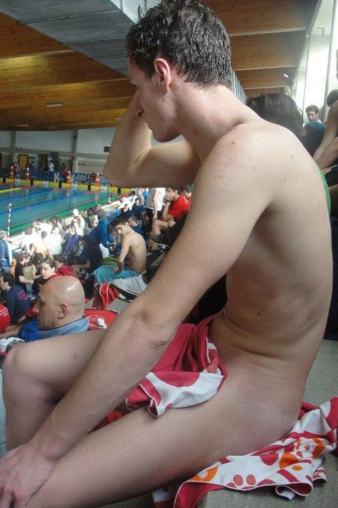 This guys got balls to be naked at the swim meet. To bad we can’t see them