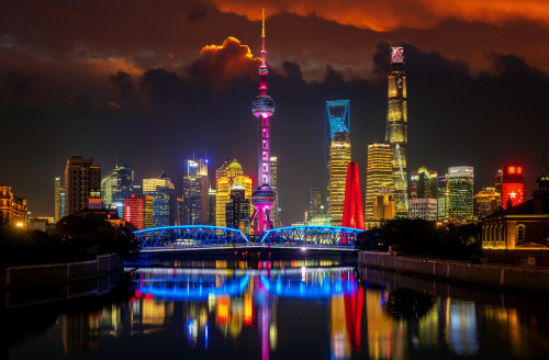 Night Cityscape of Shanghai by anekphoto Night Cityscape of Shanghai, China city skyline on the Huan