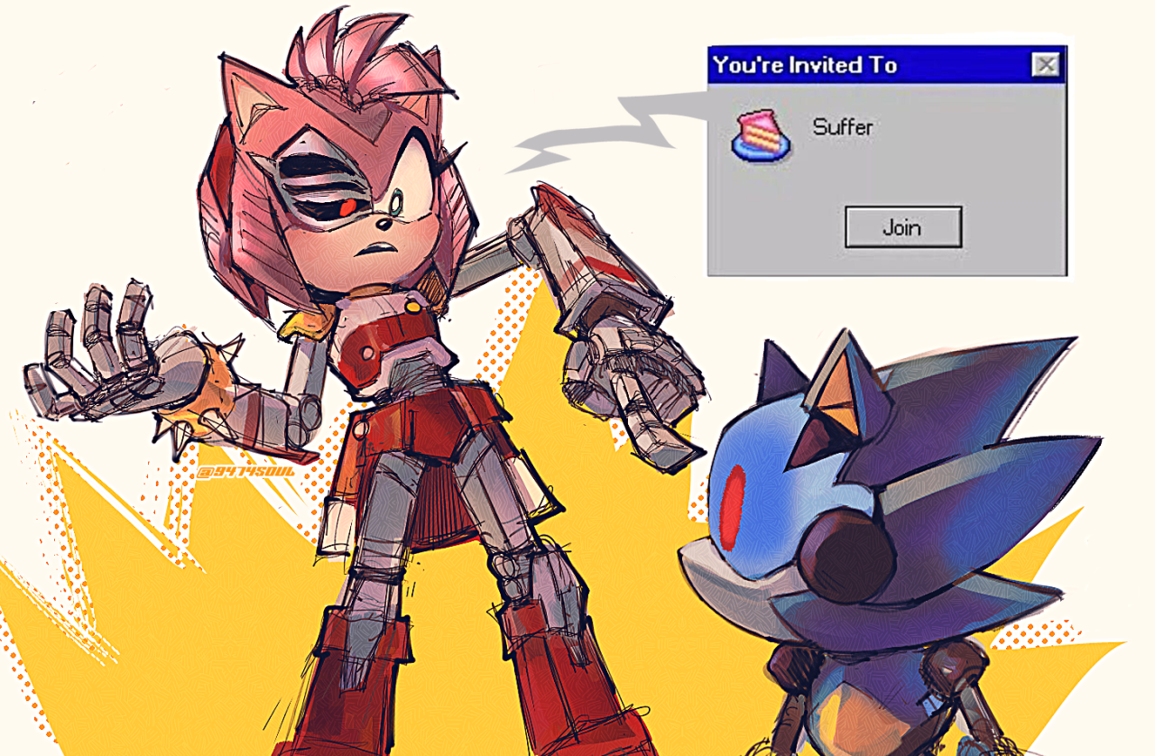 sonic the hedgehog, amy rose, dr. eggman, metal sonic, metal amy, and 1  more (sonic and 1 more) drawn by 9474s0ul