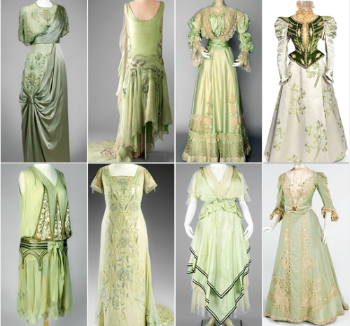 trebled-negrita-princess:  ceruleancynic:  warpaintpeggy:  some of my favorite vintage dresses        ↳  green  these are gorgeous  aaaaaand at least one of them was dyed with an arsenic compound one of these days i’m gonna have to write