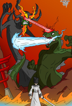 Aku VS Godzilla. Whoever wins, we all lose. 