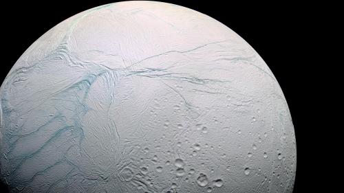 freakishlyawesomestuff:A stunning high res photo of Saturn’s Moon Enceladus