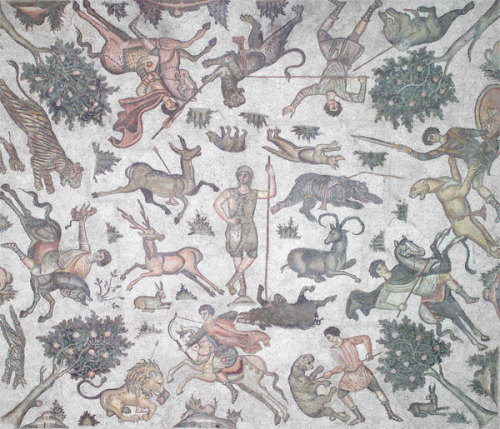 ancientpeoples:Mosaic of a hunting partyThis mosaic was found at Daphne, a place in ancient Antioch.