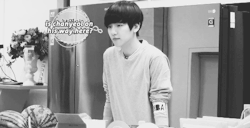 wooyoung: baekhyun standing awkward in the kitchen waiting for chanyeol.