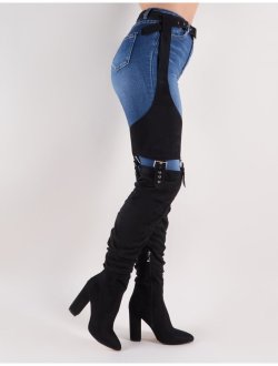 Ecstasymodels: Sterling Belted Over The Knee Boots In Black Faux Suede  Sterling