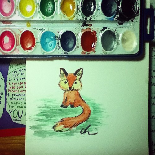 painted this cute little fox using paintbrushes my brother gave me and an awesome Strathmore mixed m
