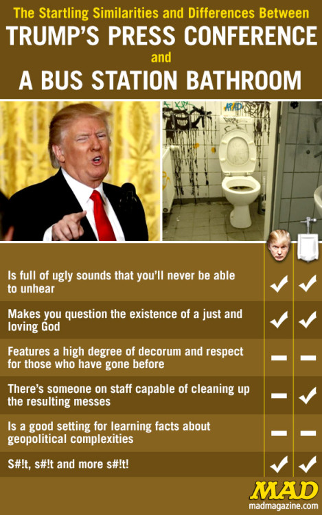 Fart of the Deal Dept.SIMILARITIES AND DIFFERENCES: TRUMP’S PRESS CONFERENCE AND A BUS STATION BATHR