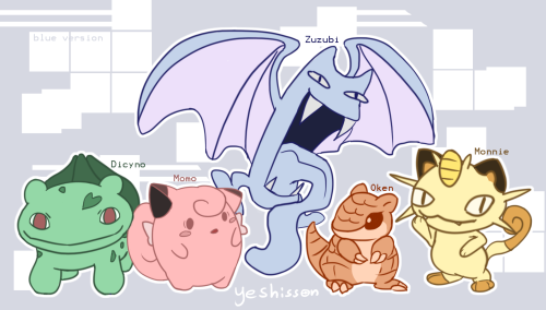 My (current) cute blue version team! I really love golbats gen 1 sprite lol