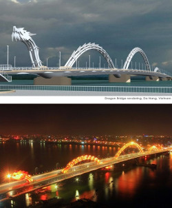 gdfalksen:  To celebrate the 38th anniversary of the liberation of Da Nang, the government of Vietnam has constructed the world’s largest dragon-shaped bridge over the Han River. Not only is it the steel bridge the largest of its type in the world,