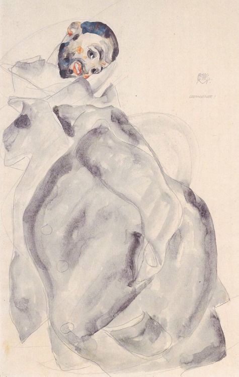 freystupid:“Prisoner”, 1912, Egon Schiele.Schiele was put in jail for a few days in 1912, due to “vi