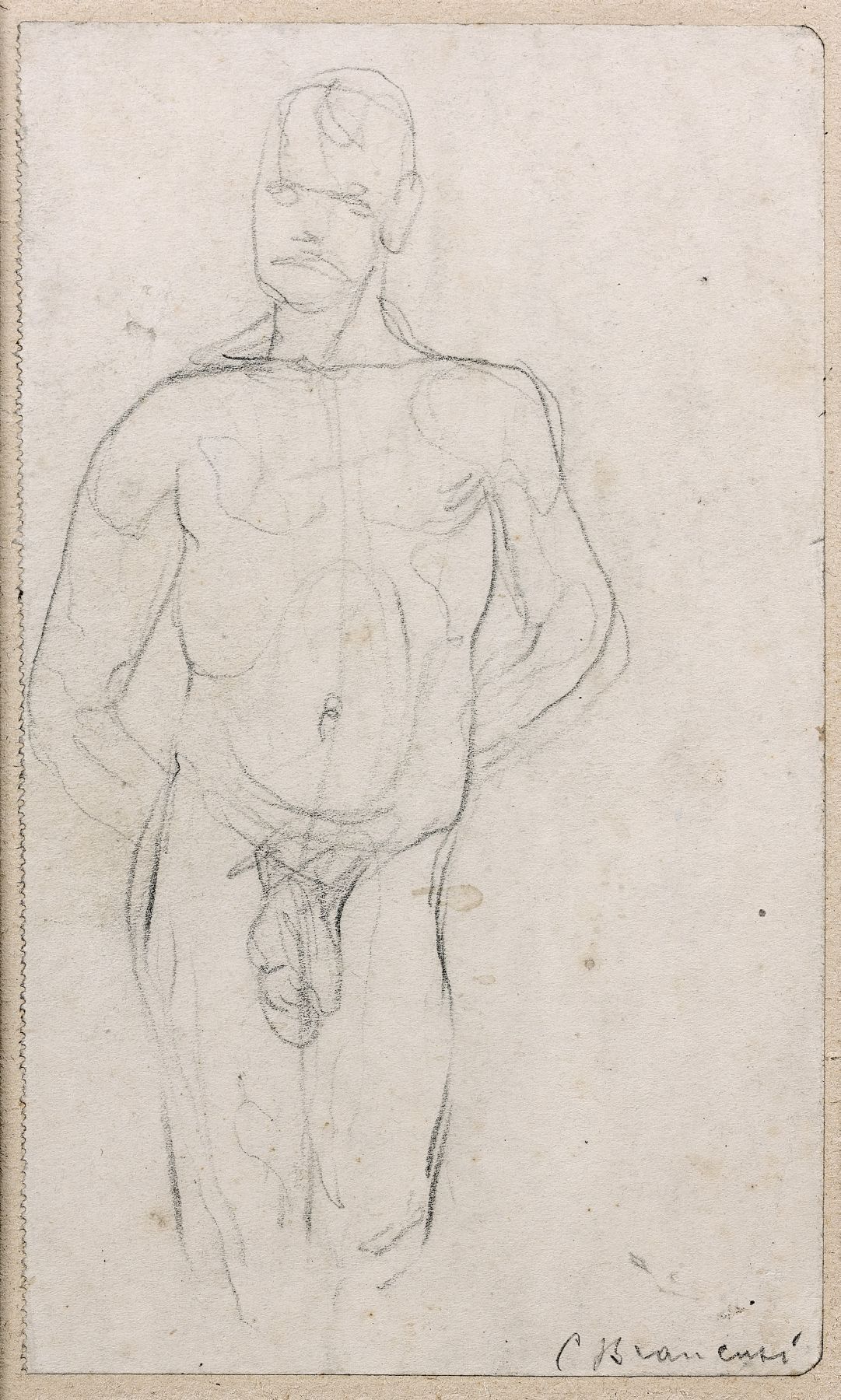 Constantin Brancusi (Romanian, 1876-1957),  Etude de nu.  Pencil on paper