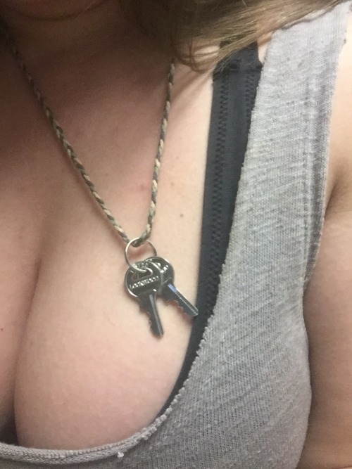mountainsubmission:Whenever we’re in the midst of a chastity lockup challenge I wear my keys proudly 24/7. Only one person has asked me what they are for and I’ve only caught eye contact with one person at the bank that knew what they were for. I’m