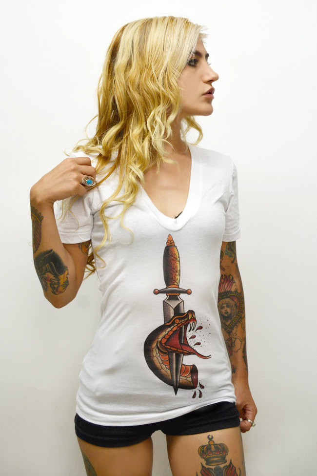 veraeyecandy:  Traditional Snake Dagger Unisex V- Neck T-Shirt  