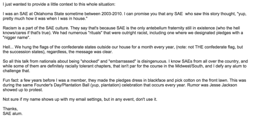 Oklahoma reporter reveals email he got sent recently after the SAE video hit. https://twitter.com/Th