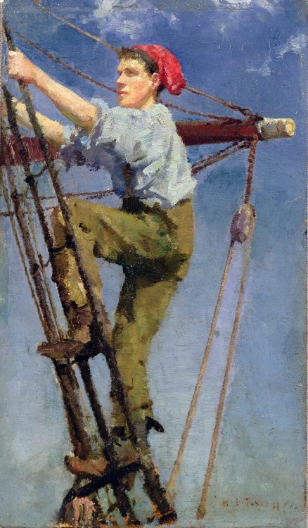 celestialmoonmoth: just-art5: Henry Scott Tuke - Going aloft, 1886 It’s me. My past life.