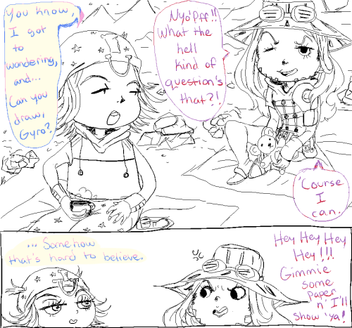 joenathanjoestar:  I made this little comic as an excuse to draw what I think Gyro’s art style would be, whoopsie doops 