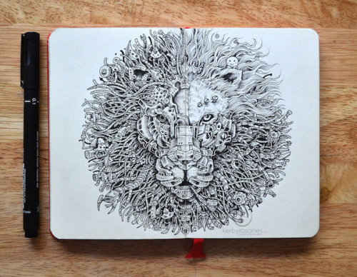 jedavu:  More Whimsical Doodles Created In Moleskine Notebooks, Made With Just Black Pens Based in The Philippines, illustrator Kerby Rosanes, were meticulously drawn in his Moleskine notebooks with ordinary black pens.  