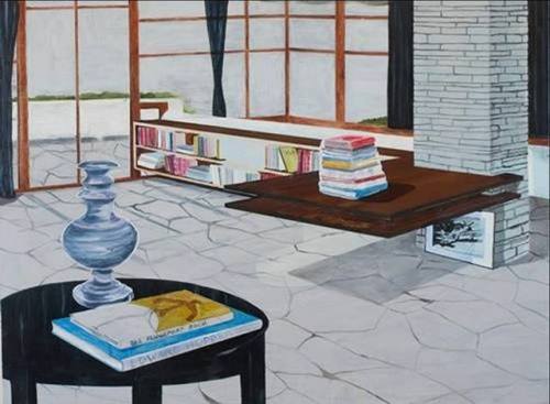 Coffee Table Books   -  Annika JohanssonSwedish,b,1968-Oil on mdf ,60 x 80 cm.