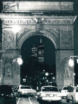 themaninthegreenshirt:World Trade Center and Washington Square Arch, New York [1998] by Carolyn Schaefer