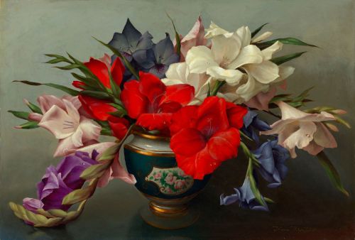 Irene Klestova (1808 - 1889) - Still Life with Gladioli. Oil on cardboard.