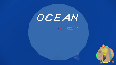 Image ID: A screenshot of Scarlet and Violet, so far zoomed out that you can see the edges of the ocean, which extend about 20 times the length of the entire game map across its diameter. The ocean is a huge pale blue circle labeled 