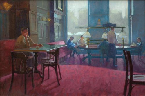 Reading Table by the Window , Three Sisters  -   Joost DoornikDutch, b.1964-Oil on canvas