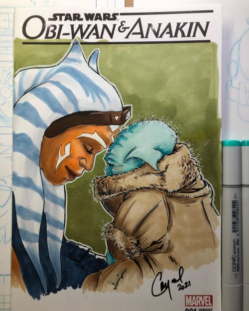 Finish my 1st #comicbookcover4cancer #ahsokatano #mandalorian #starwars #thechild #babyyoda #themand