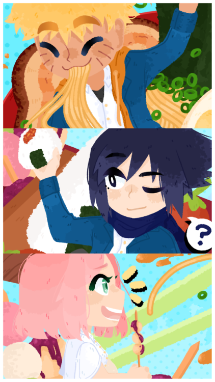 my previews for @teajikan-zines “Konoha High”, a school au zine! my theme is team 7 and 