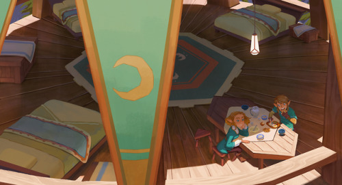 madsraa:Rito hotel part 2! This is kind of a sequel to my last botw painting. I wish we had the chan