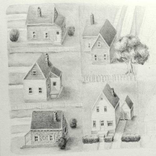 Gabrielle Nowicki 2016 - Detail of work in progress. Houses 1-5 of 72Neighbourhood, graphite on pape