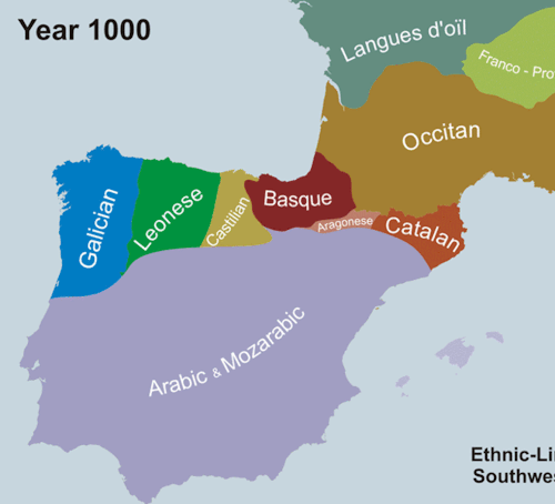 flutterknife: Chronological map showing linguistic evolution in southwest Europe.