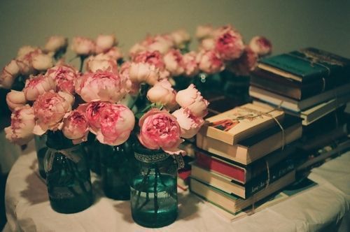 vintage books flower