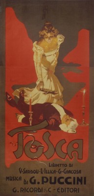 ein-bleistift-und-radiergummi:  Adolfo Hohenstein (1854-1928) Poster Design for the Opera Tosca (1899) by Giacomo Puccini.It shows the moment where Tosca lays the crucifix on the breast of corpse of Scarpia, whom she had just stabbed.