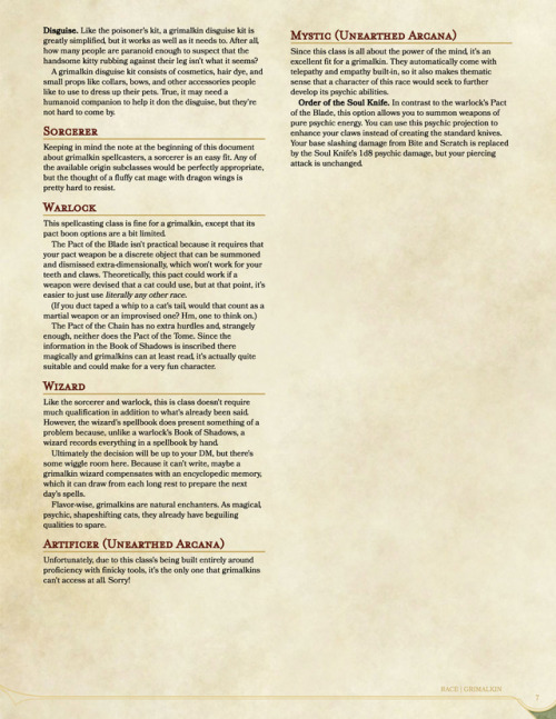 dungeondumpster: Playable Race: the Grimalkin! (Link to PDF in source.) Comes with: 4 subraces 6 rac
