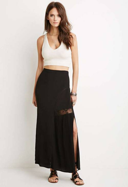 Floral Lace Trim Maxi Skirt