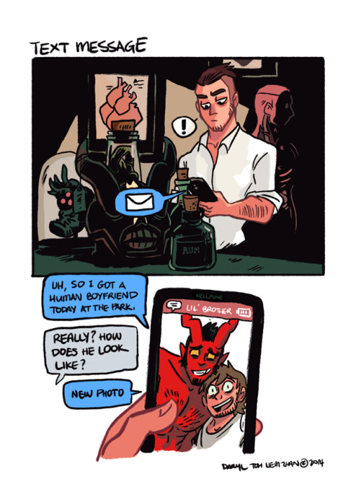 totallynotagentphilcoulson:  tifablog:  hereinlife13:  These are not mine but I wanted to bring them together!   http://tohdaryl.tumblr.com/  GAY DEMON BOYFRIENDS <3<3<3<3<3<3<3<3<3<3  I love all the homages to Mike Mignola