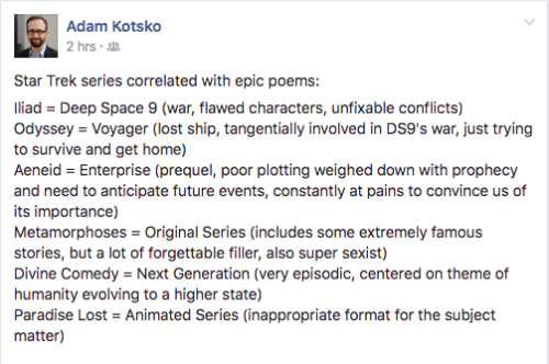 gerrycanavan:Star Trek explained by epic poetry (or maybe the other way around), by @adamkotskoThis 