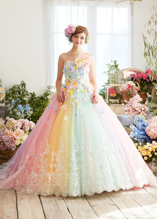 Romantic Spring Pastel Rainbow Wedding Gowns: Marchesa, Nicole, Joyful Eli, TIGLILY