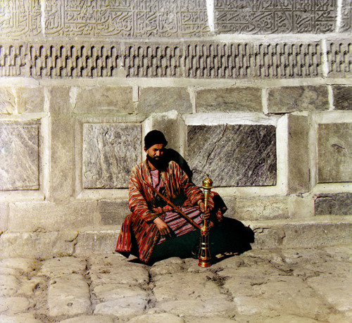 Man with a hookah, Samarkand, Uzbekistan, 1905-15. Photo by Sergei Prokudin-Gorsky.