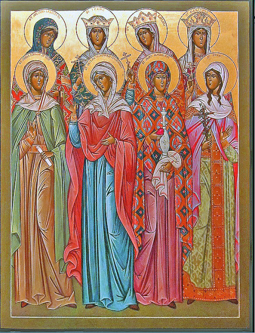 Orthodox Icon of female Saints;Front: Anna, Elizabeth, Mary Magdelene, Nina (evangelizer of Georgia 