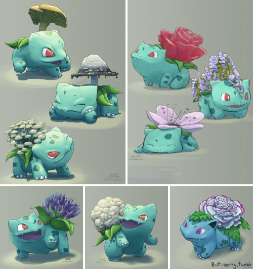 butt-berry:  The whole gang from 2016 butt-berry.tumblr.com/tagged/blooming-bulbasaur  so cute! <3 <3 <3