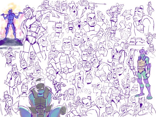 tmntallthewaydown:  It’s a Donnie Doodle Dump!For the past two weeks, I’ve been doodling Donnie after work to wind down, trying to fill up a page. It’s been super relaxing to chill out with some Game Grumps and TMNT scribbles.I’d like to do a