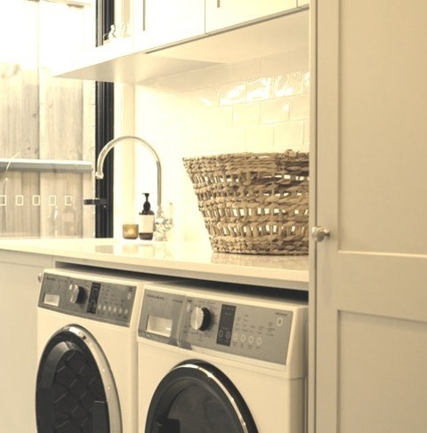 Sydney Hampton Laundry RoomInspiration For A Small Single-wall Marble Floor And Gray Floor Dedicated