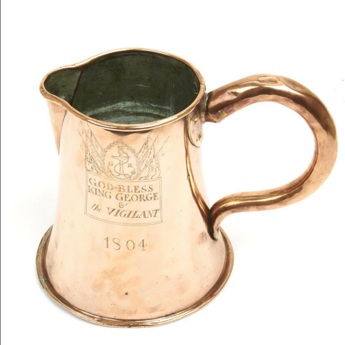  Naval grog pitcher marked for HMS Vigilant (she was a schooner, who was launched 1803 and sold 1808