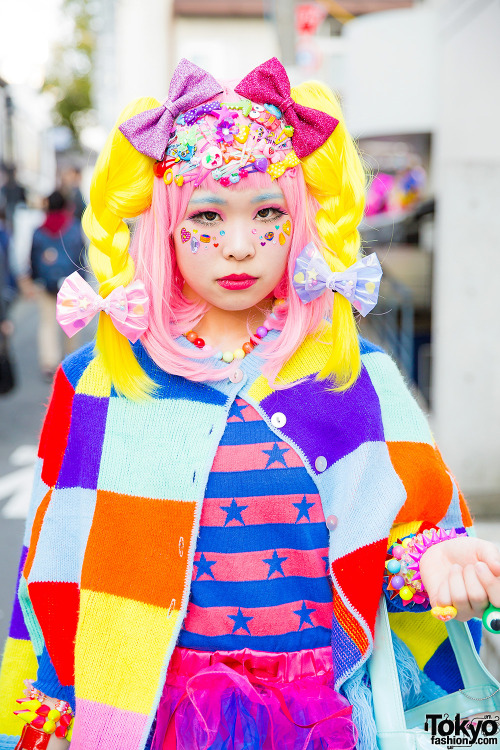 tokyo-fashion:20-year-old Sasakure on the street in Harajuku wearing a decora look that features l