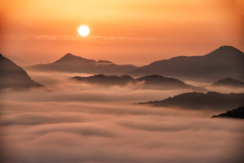Sunrise above the clouds, Mt. Bonapsan, Gapyeong.Topping out at little more than 300 meters, Mt. Bon