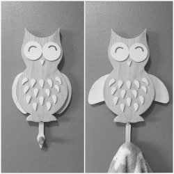 “Claire’s Owl” Decorative wall hook for a kid’s room. Wings raise via a simple gravity mechanism when weight is put onto the hook. Oak, Maple & Walnut. Craig A. Rowe Design 2012.