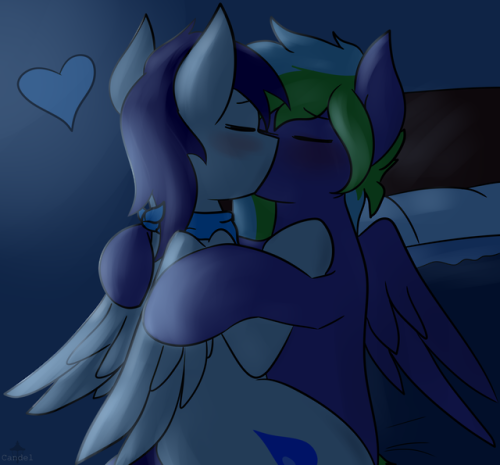 Commission for Weldbead, for his and Waterpony’s anniversary. Thank you!Water and Weld sharing a kis