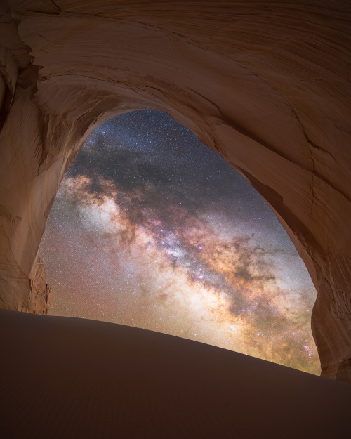 amazinglybeautifulphotography:  Milky Way seen from a massive sandstone alcove in a remote part of Utah [OC] [1600x2000] - Author: mrcnzajac on reddit