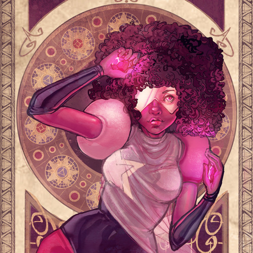 dreamerwhit:  Finished my Steven Universe piece!Inspired by Alphonse Mucha’s art nouveau style :)full view: http://fav.me/d9tkfmi 